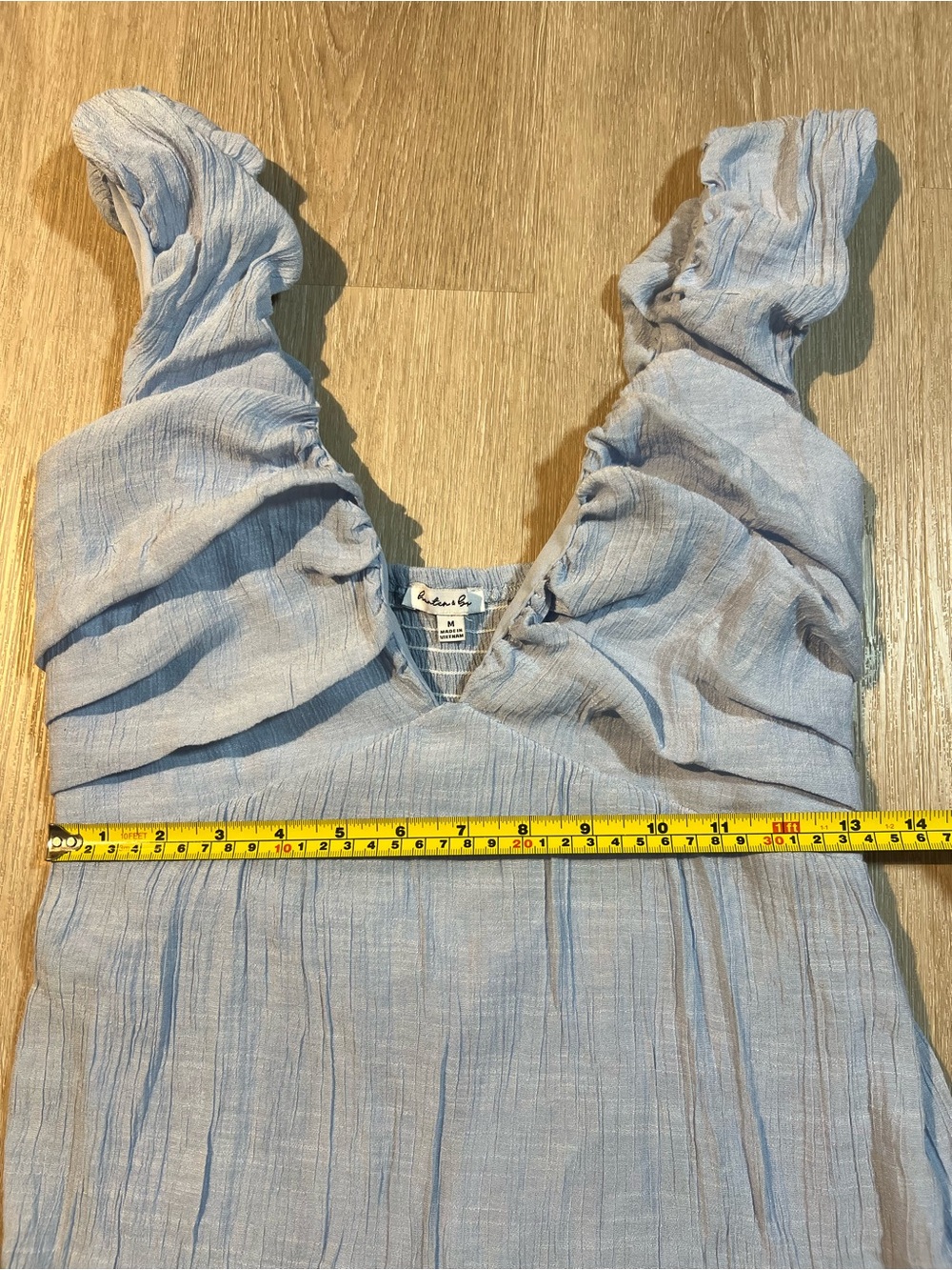 Hunter & Brown Light Blue Linen Maxi Dress with Ruffle Straps Women’s Medium - Picture 7 of 10